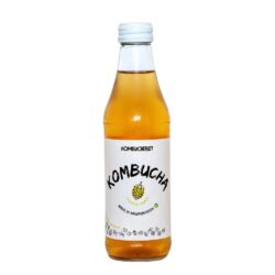 Flaska med KOMBUCHERIET Tropisk humle kombucha made in Bagarmossen Stockholm Sverige